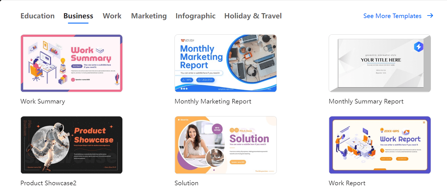 modelos de slides no WPS Office