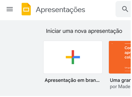 botão de criação no Apresentações Google