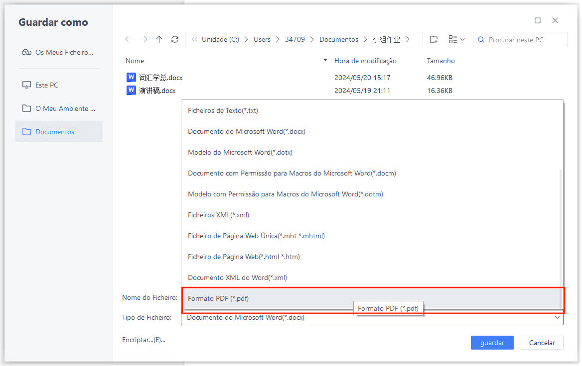 Salvar Documento do Word como PDF no Escritor do WPS