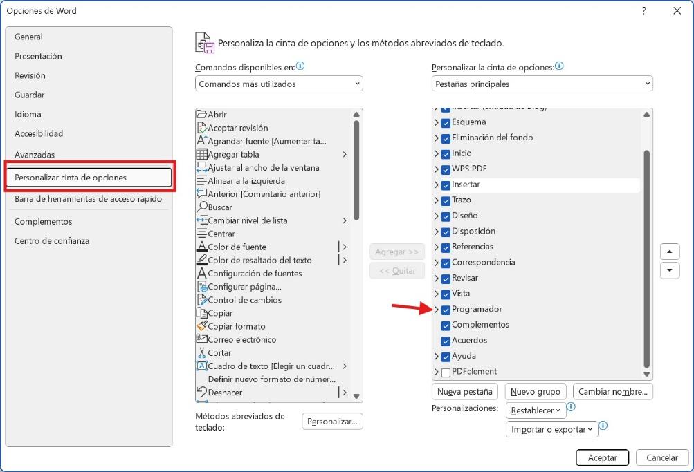 Hacer clic en el desarrollador en la pestaña Principal