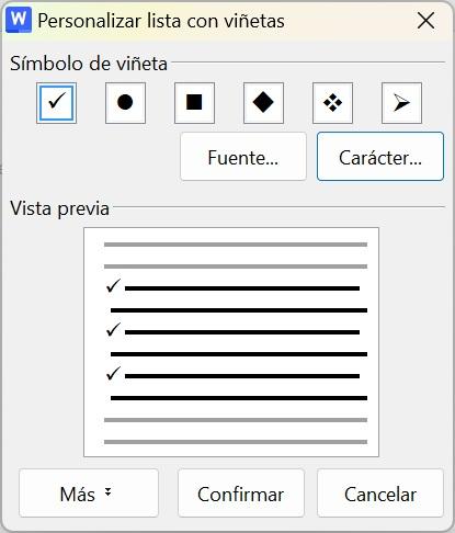 Personalizar las viñetas para usarlas como casillas de verificación