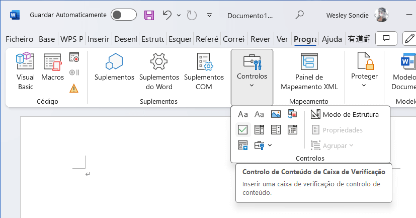 inserir uma caixa de seleção