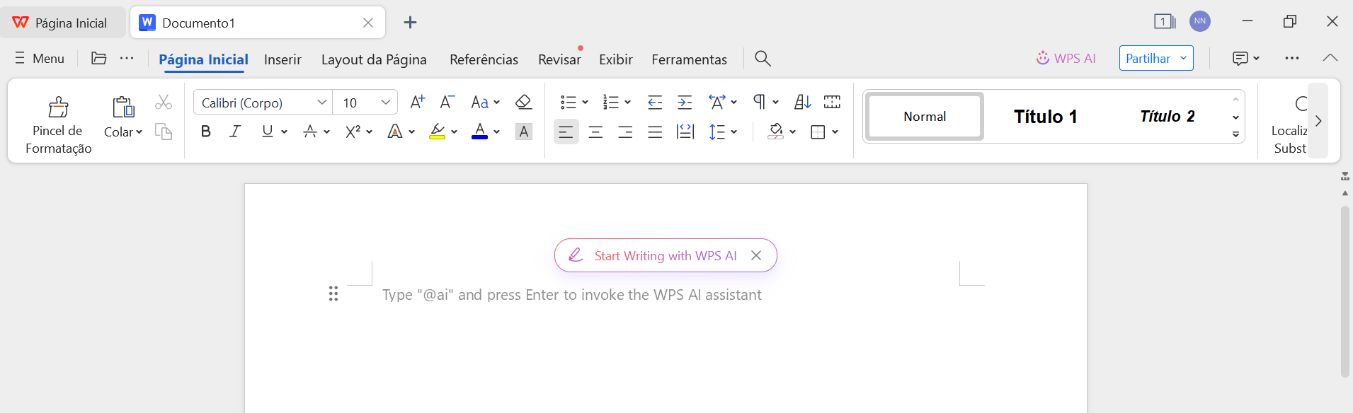 interface do Escritor do WPS