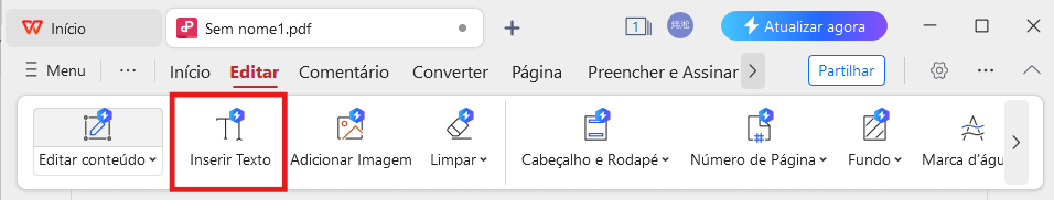 Ferramenta Adicionar Texto no PDF do WPS