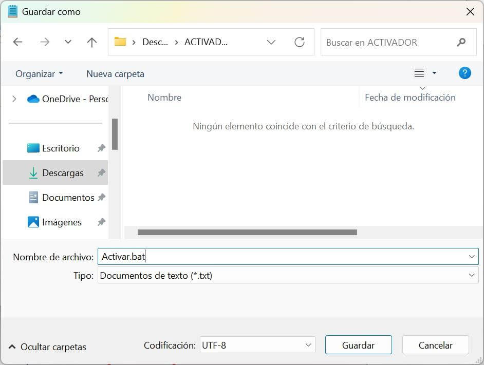 Guardar el archivo activador txt