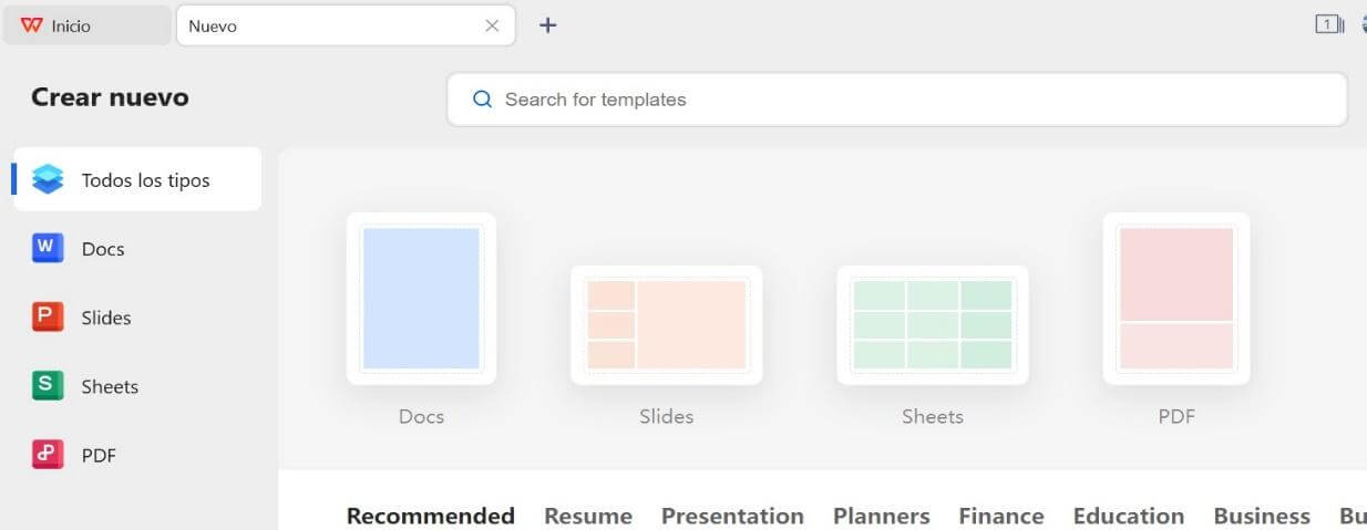 Interfaz de WPS Office
