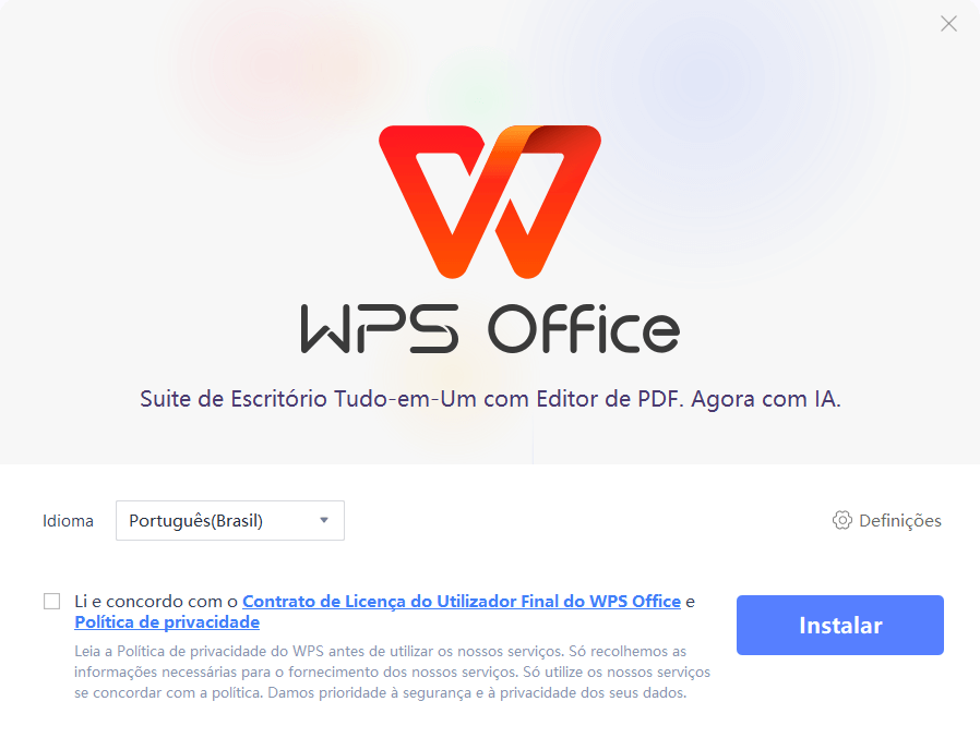 Tela de instalação do WPS Office