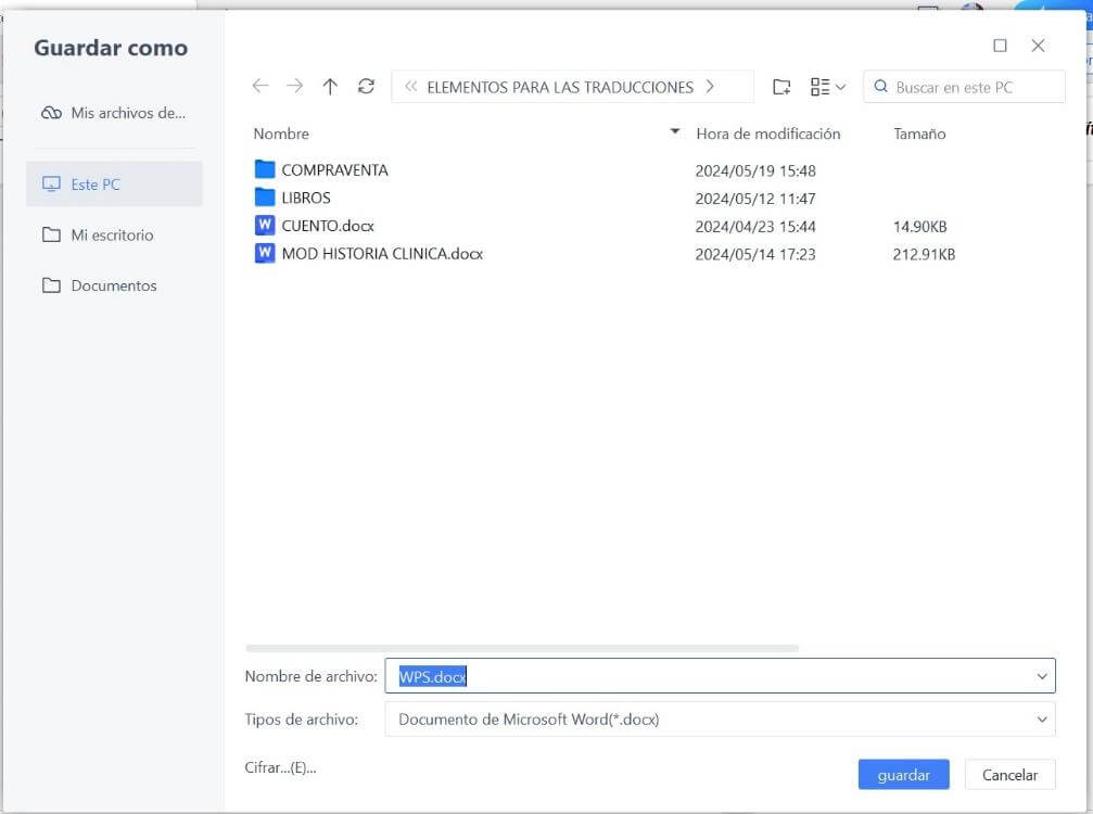 Guardar un documento en WPS Writer
