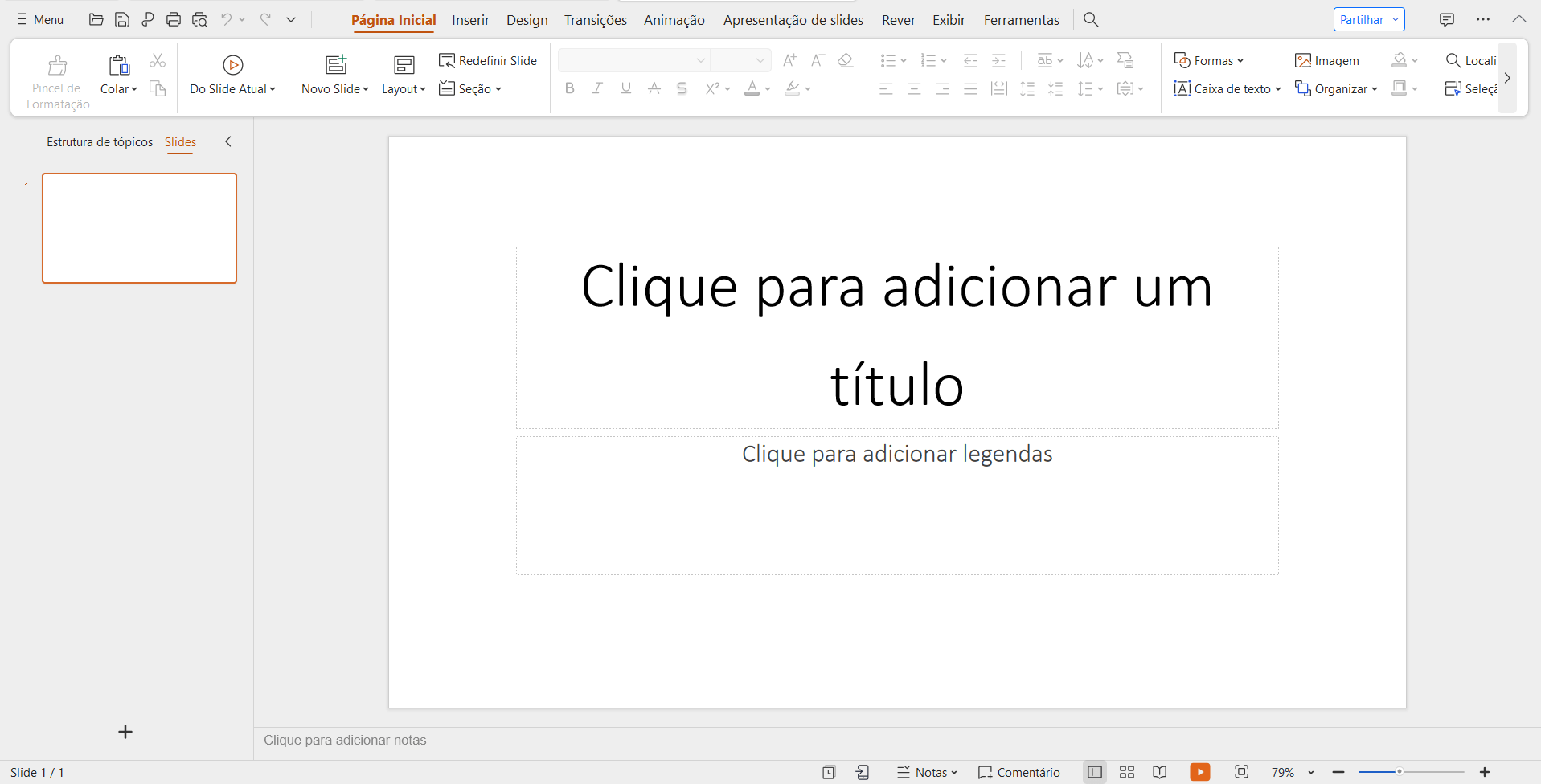 Tela inicial de edição de novos slides do WPS Office