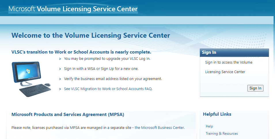 Centro de Servicio de Licencias por Volumen de Microsoft