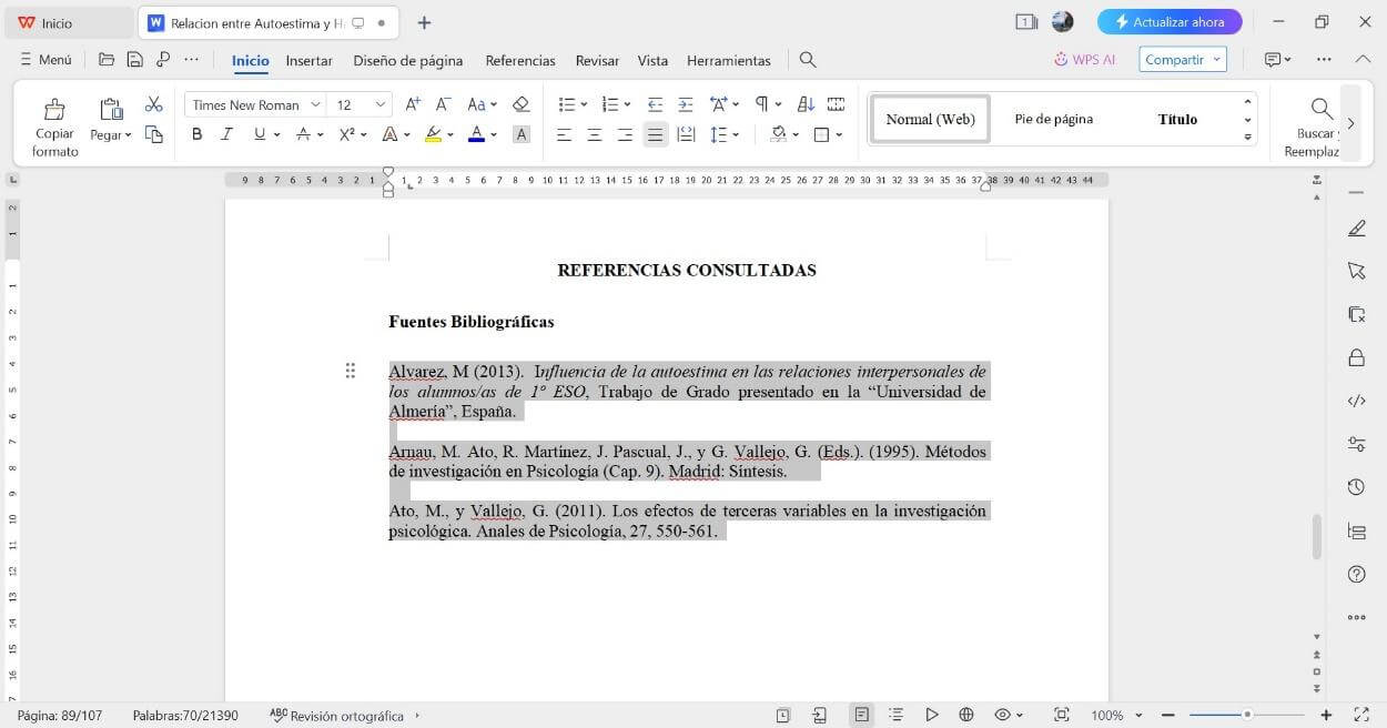 Seleccionar texto en WPS Office