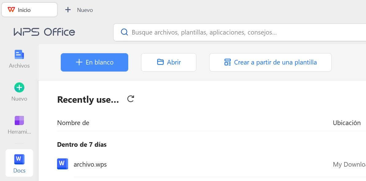 Crear un nuevo documento con WPS Writer