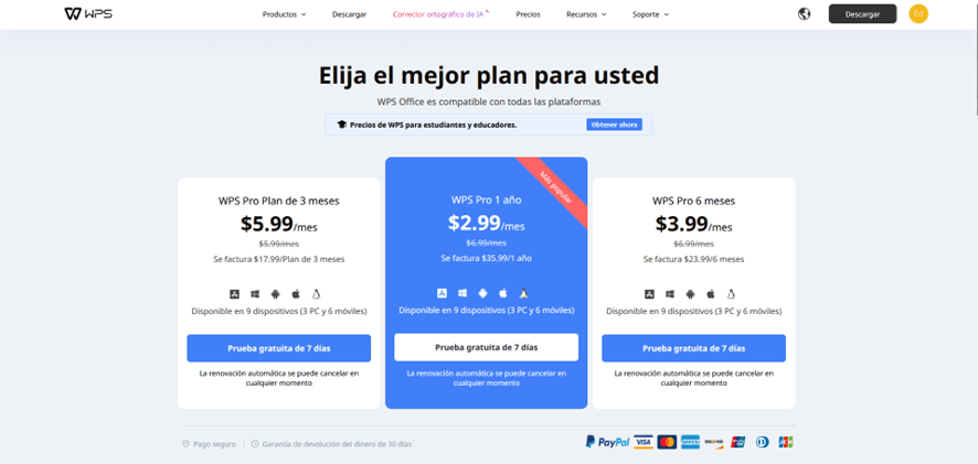 Elige tu plan de WPS