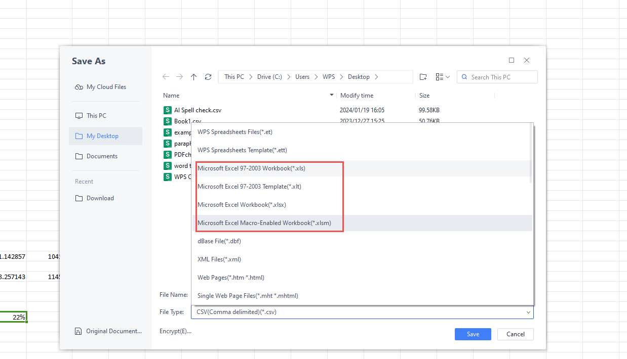 Manejar archivos XLSX desde WPS Office