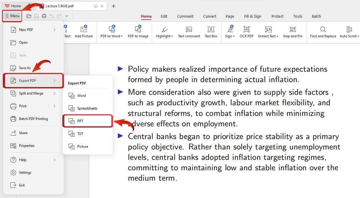 WPS PDF Menu