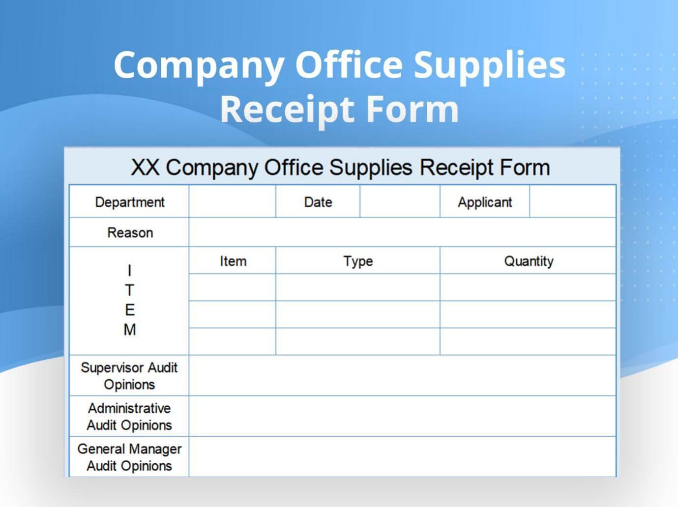 Plantilla de formulario de recibo de suministros de Oficina en formato Excel