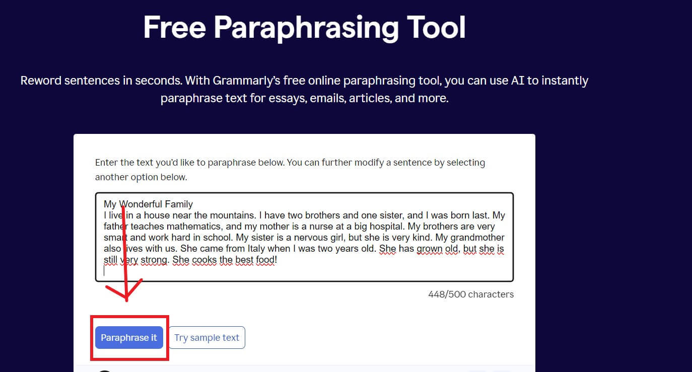 “Parafrasear texto en Grammarly”