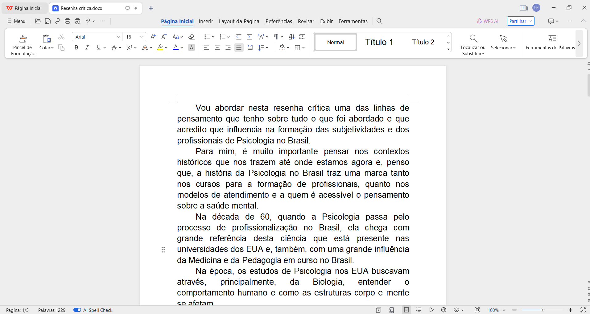 Arquivo Word aberto no WPS Office