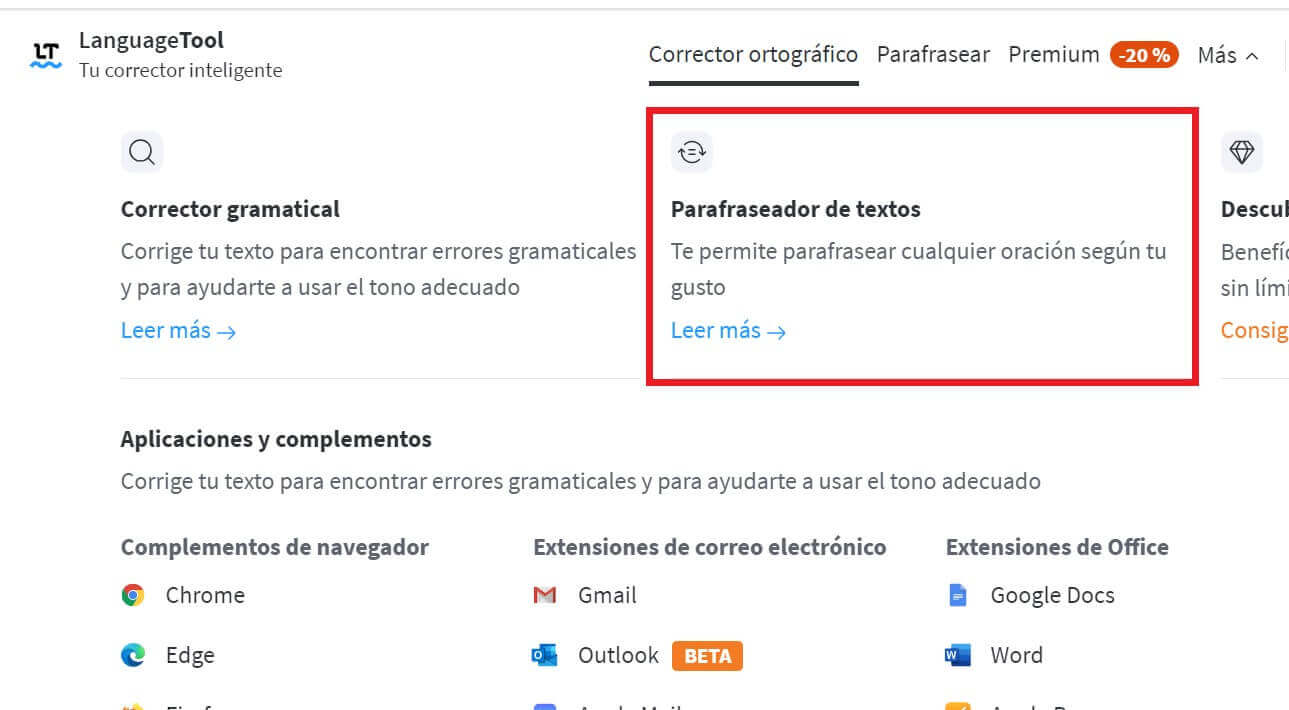 “Parafraseador de textos de Language Tool”