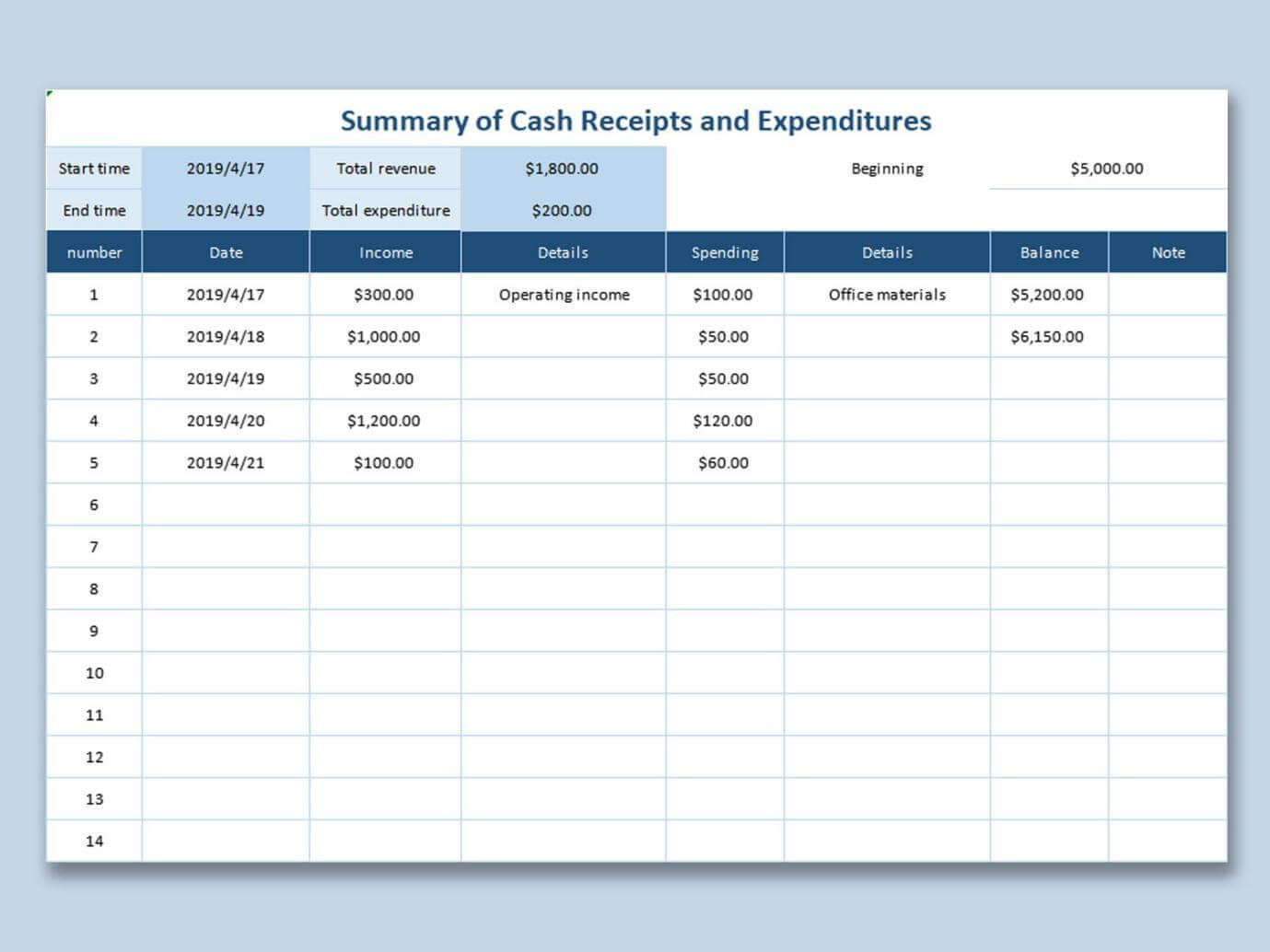 Plantilla de Ingresos y Gastos en Efectivo en formato Excel