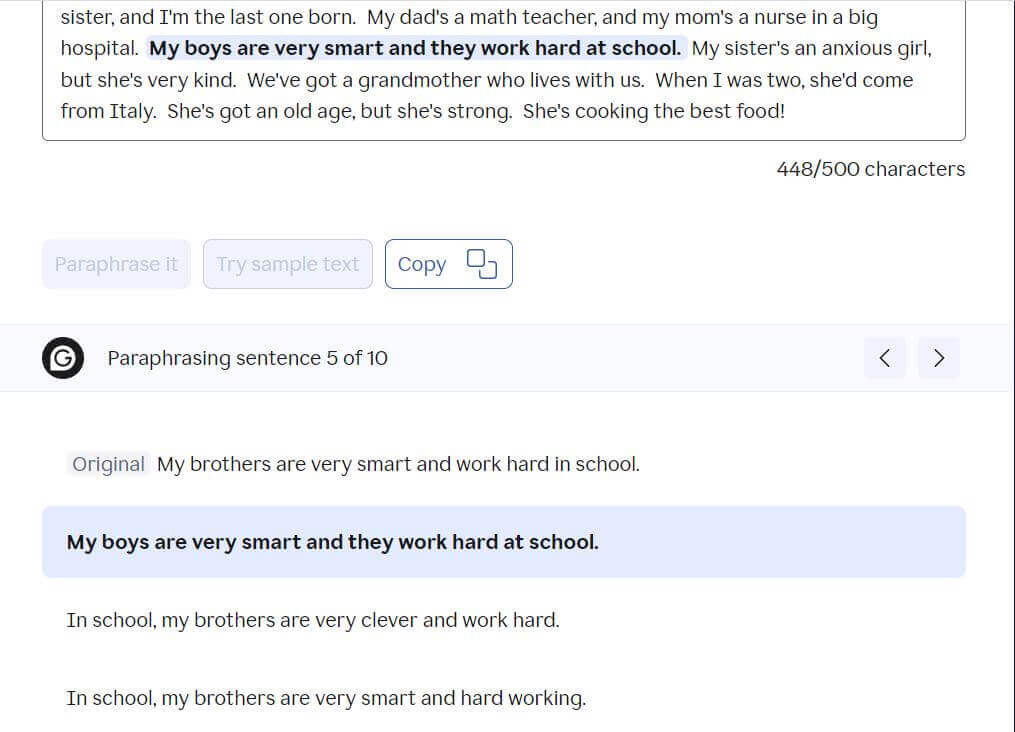 “Modificar el resultado en Grammarly”