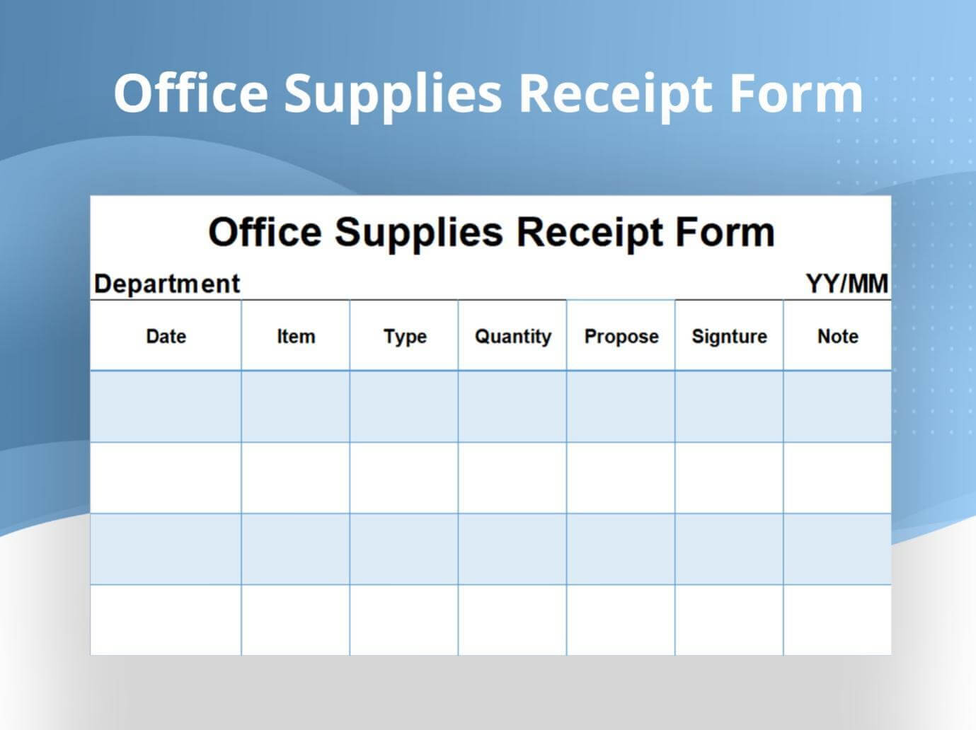 Formulario de Recibo de Suministros de Oficina en Excel