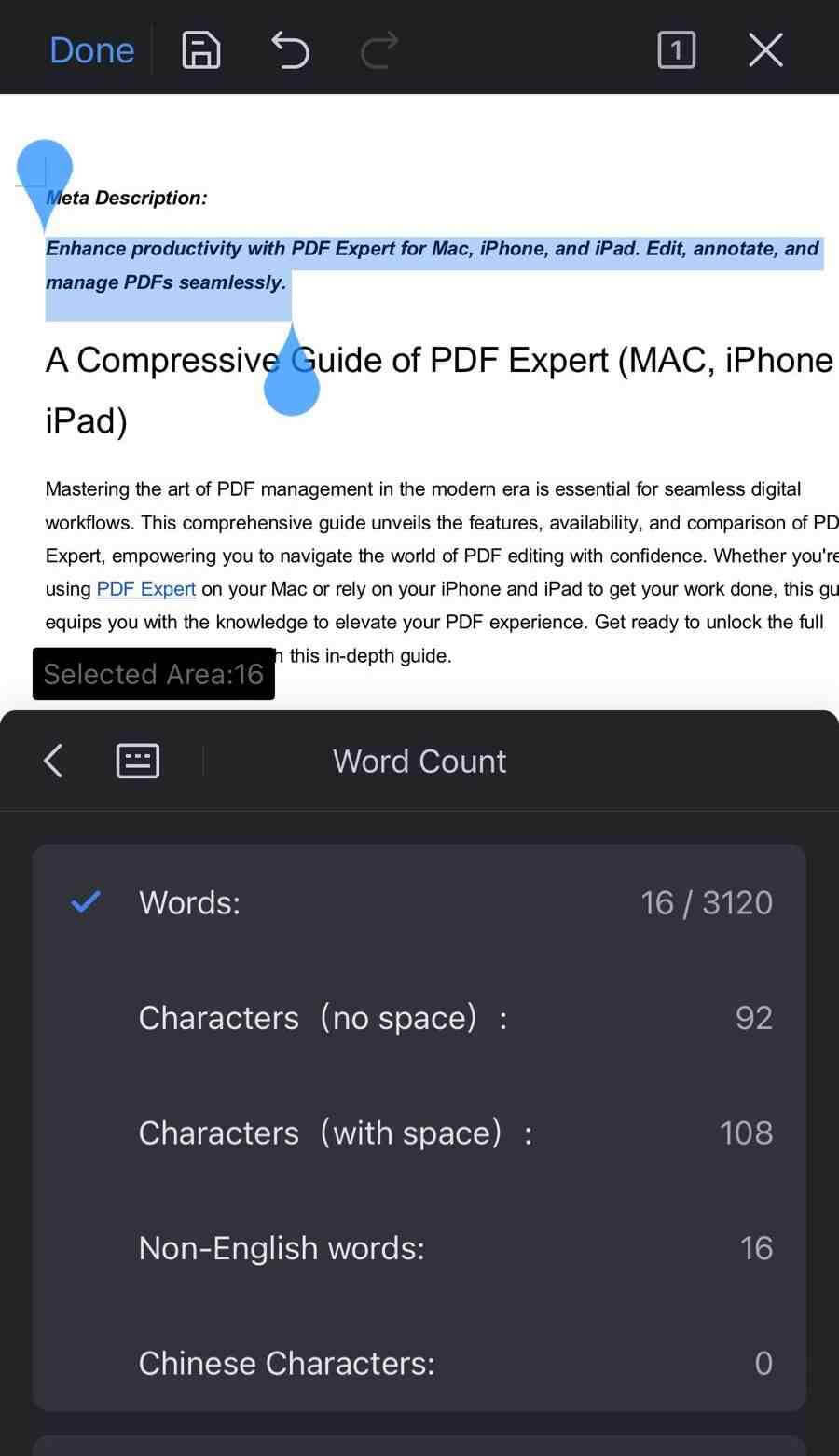 Contagem de Caracteres com Espaços do Microsoft Word Mobile