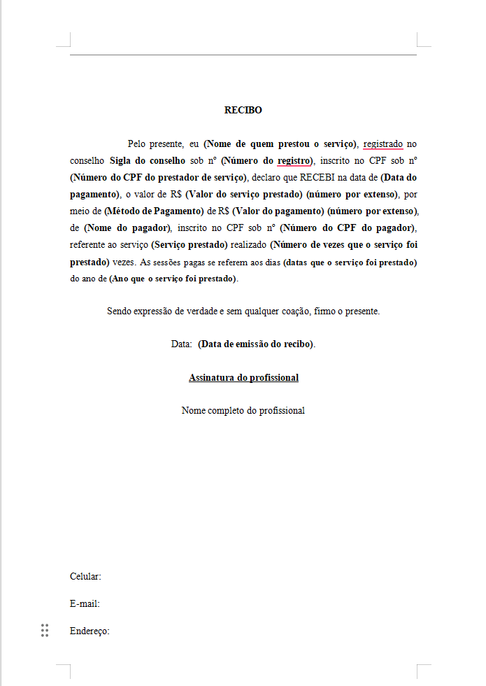 Modelo de recibo criado do zero no WPS Office