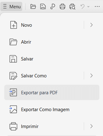 Print das opções “Menu” do WPS Office
