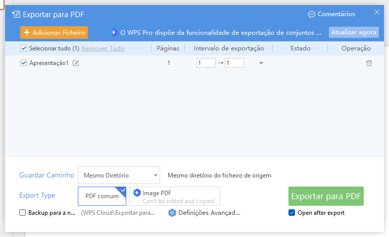 Configurar Configurações de PDF