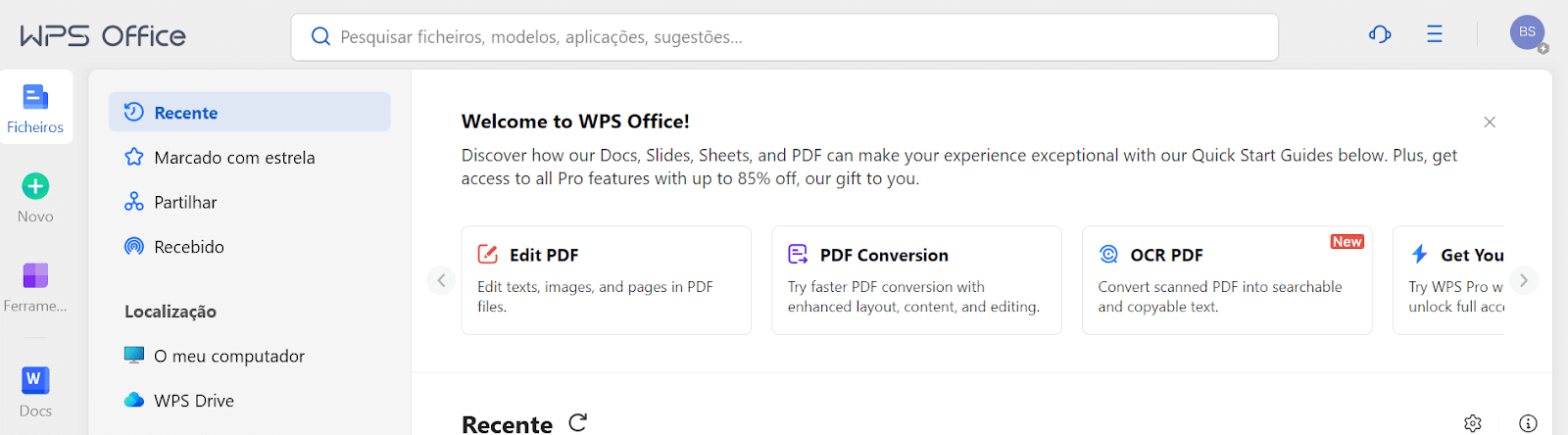 interface inicial do WPS