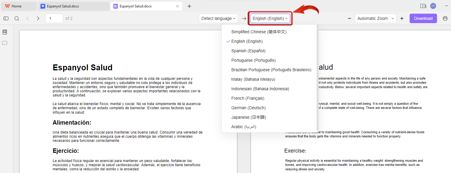 Alterar idioma da tradução