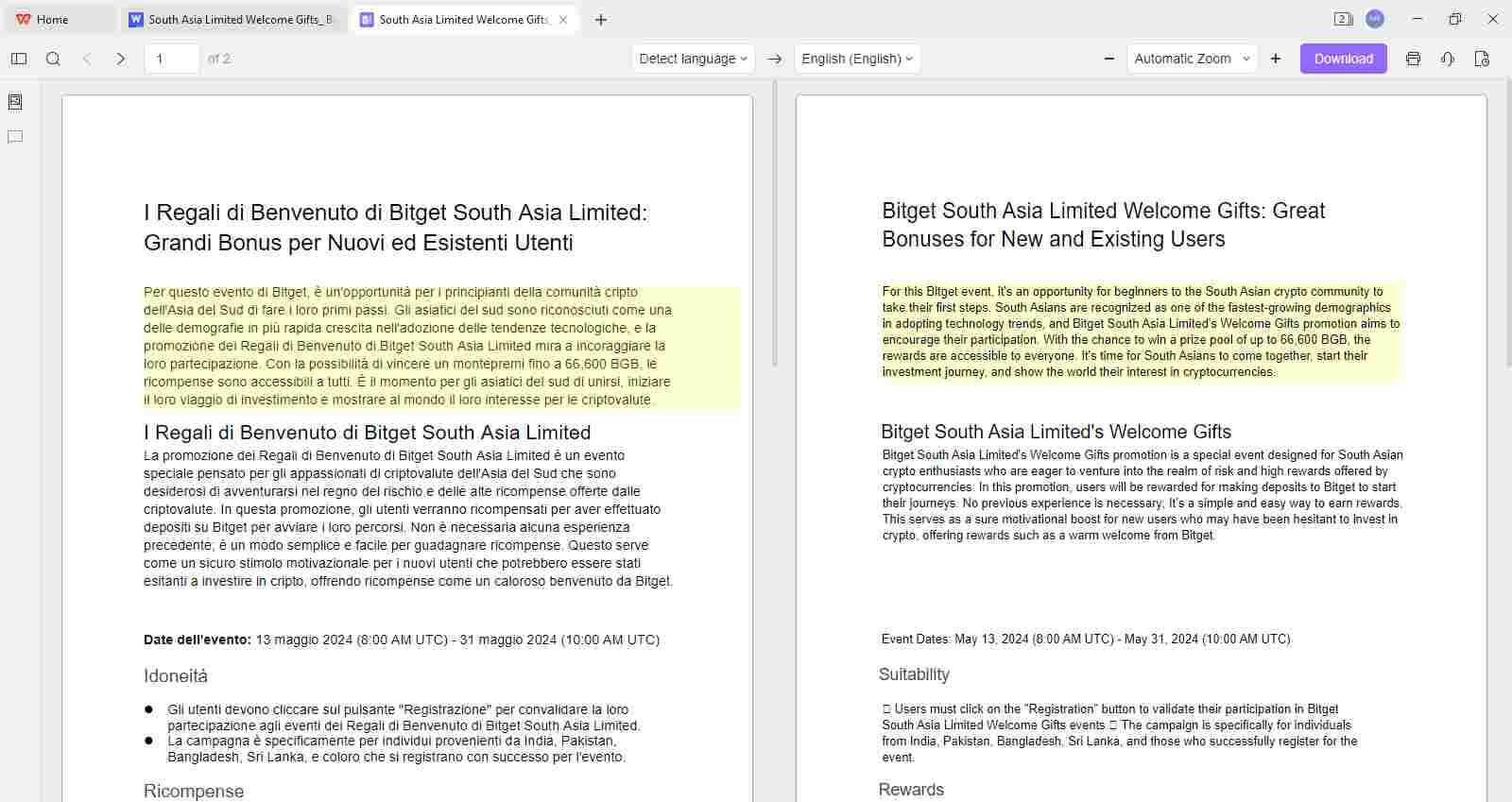 Formatação da tradução