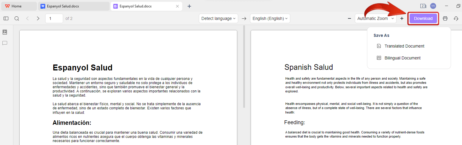 Baixar cópia traduzida ou bilíngue