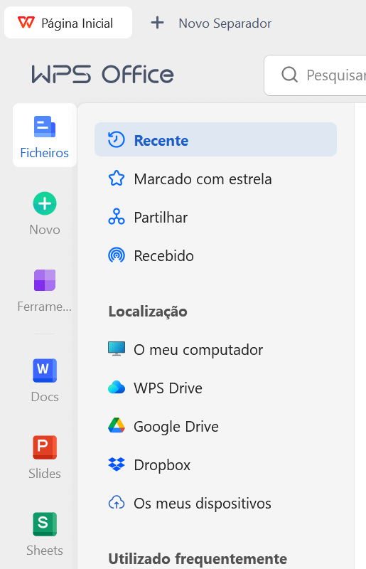 menu do WPS