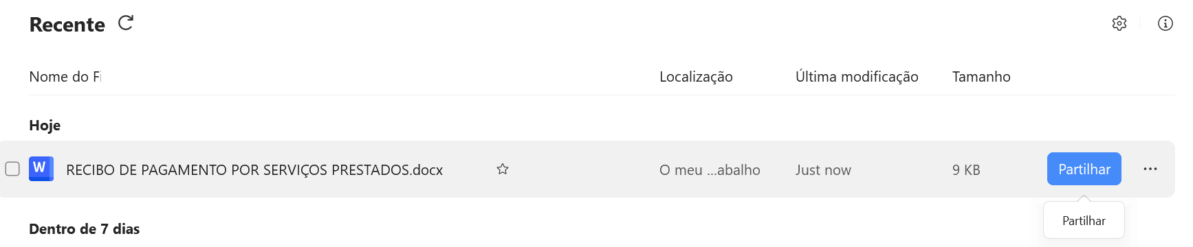 botão de compartilhamento no WPS Office