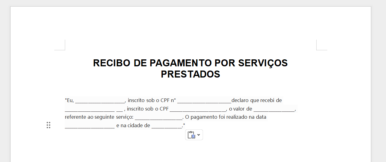 modelo de recibo de pagamento