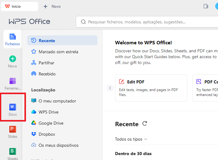 Iniciar o WPS Office