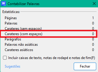 Verificando a contagem de caracteres sem espaços usando a ferramenta Contar Palavras