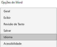 Opções” e “Idioma”.