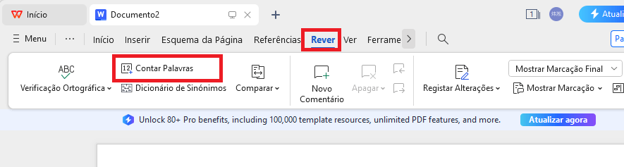 Ferramenta de Contador de Palavras no Escritor do WPS Office