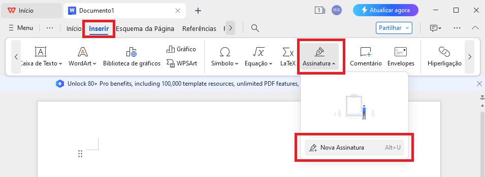 Criar uma nova assinatura no Escritor do WPS Office