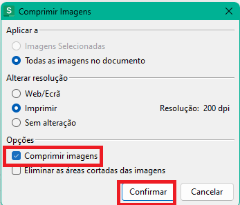 Caixa de seleção Comprimir Imagens do WPS Planilha