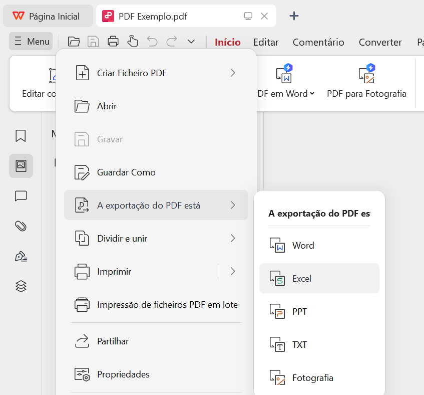 passo a passo de como encontrar o conversor de PDF para Excel no WPS