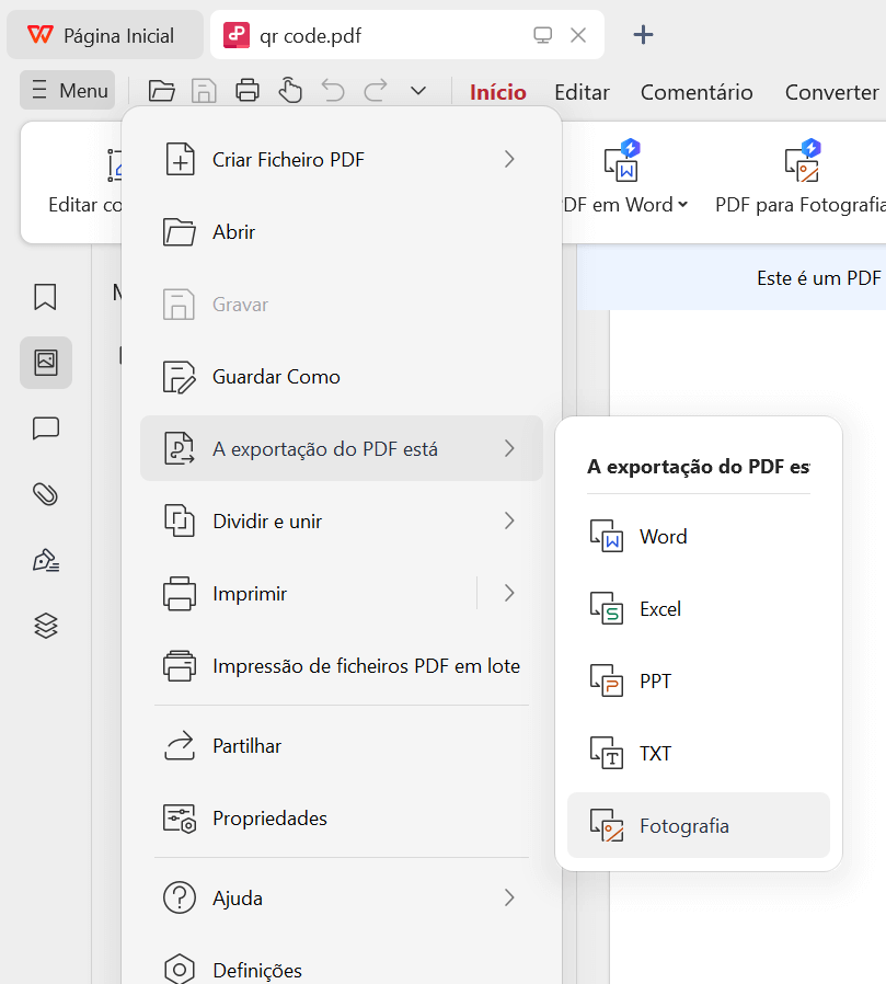 menu do WPS Office
