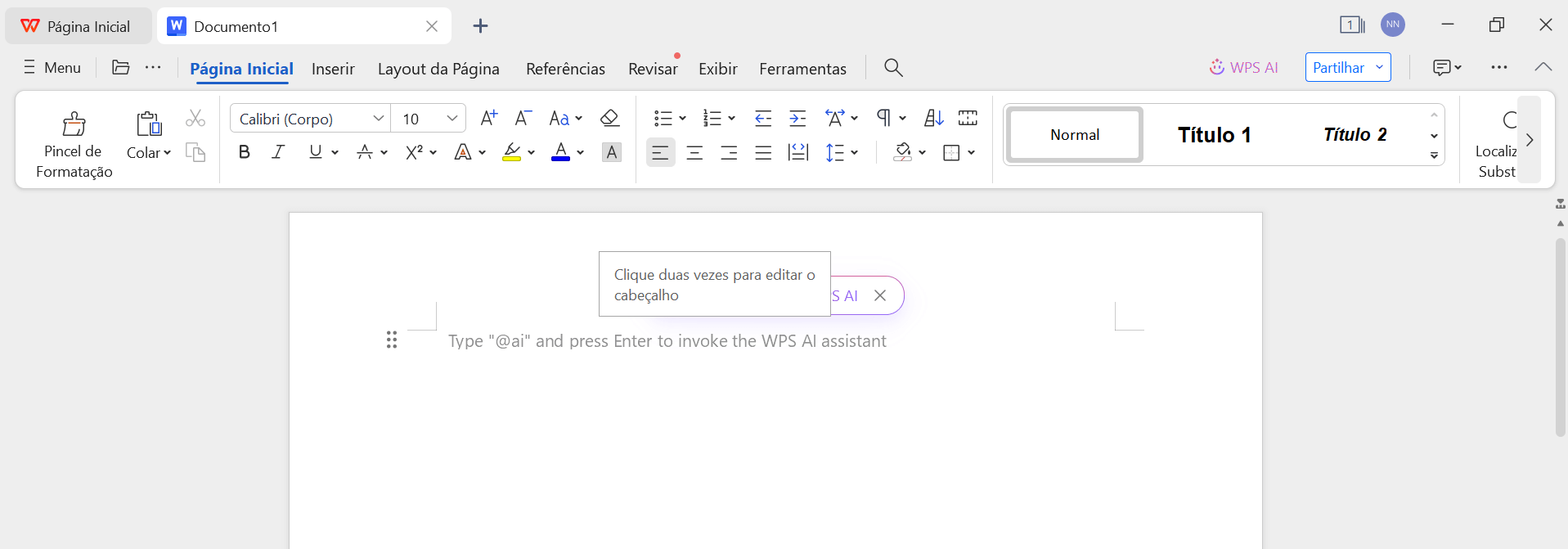  interface do editor de textos do WPS