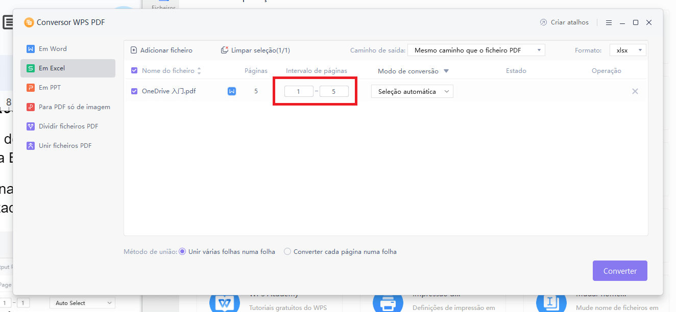 Intervalo de Páginas Personalizado para Converter