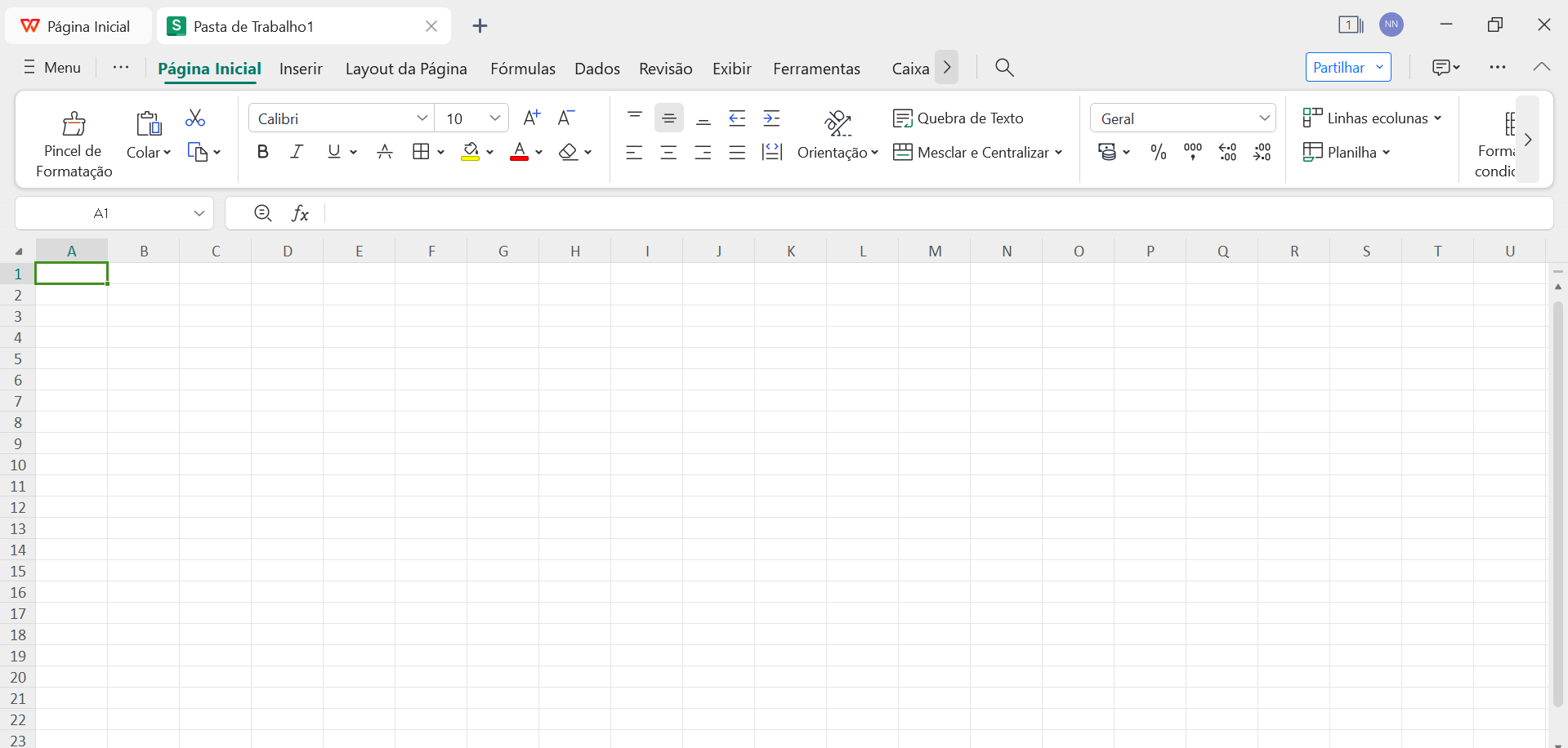 interface de planilhas do WPS