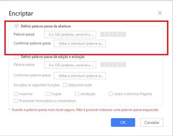 Configurar a senha de abertura