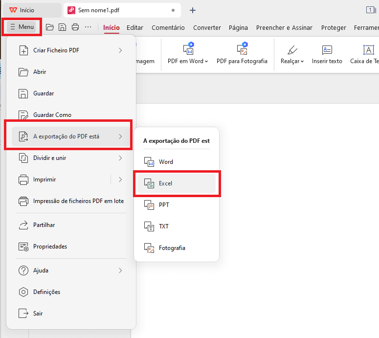 Exportar PDF para Planilha Excel